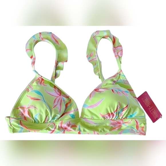 Juniors Ninty-Nine° Ruffle Midkini Bikini Swim Top XL Yellow blue pink green NWT - Picture 1 of 8